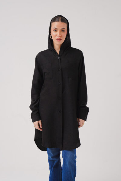 Linen hoodie 2 button pockets